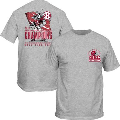 GILDAN Men's Heather Gray Alabama Crimson Tide 2023 SEC Football Conference Champions Mascot Flag T-Shirt