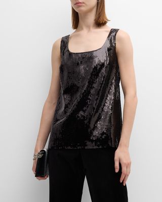 Gillian Sleeveless Scoop-Neck Sequin Blouse