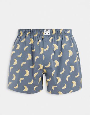 Gilly Hicks banana print woven boxer shorts in dark blue