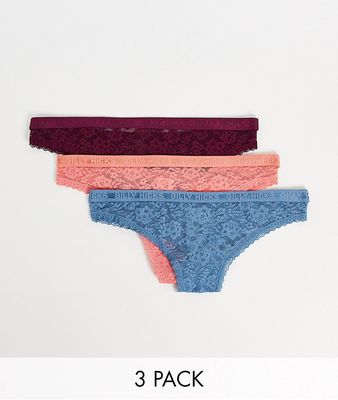 Gilly Hicks lace logo tape thong 3-pack in multi