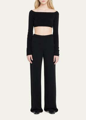 Gina Cashmere Off-Shoulder Cropped Sweater