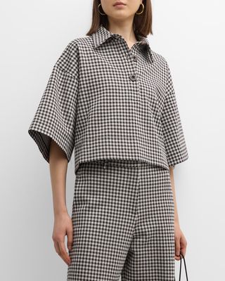 Gingham Crop Oversized Polo Shirt