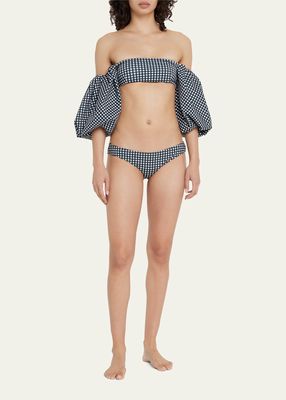 Gingham Nova Puff-Sleeve Bikini Top
