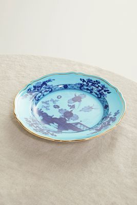 GINORI 1735 - Oriente Italiano 21cm Gold-plated Porcelain Dessert Plate - Blue