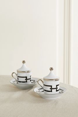 GINORI 1735 - Set Of Two Gold-plated Porcelain Espresso Cups And Saucers - White