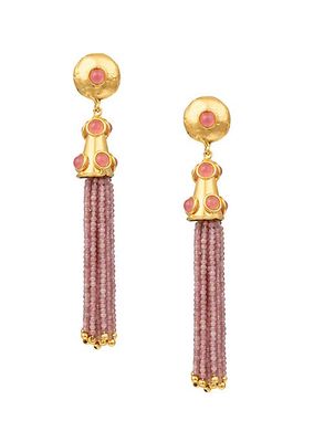 Gio 22K-Gold-Plated & Pink Jade Clip-On Tassel Earrings