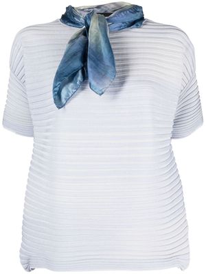 Giorgio Armani attached-scarf striped T-shirt - Blue