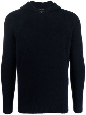 Giorgio Armani brushed knit hoodie - Blue