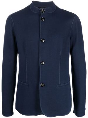 Giorgio Armani buttoned-up collarless jacket - Blue