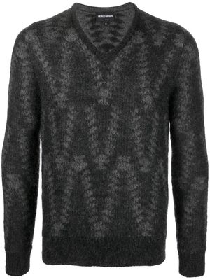 Giorgio Armani chevron-pattern mohair-wool jumper - Grey