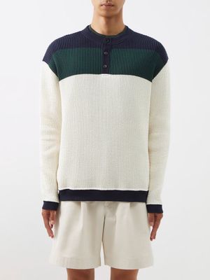 Giorgio Armani - Colour-block Knitted-cotton Henley Top - Mens - Multi