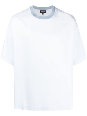 Giorgio Armani contrasting-collar lyocell T-shirt - Blue