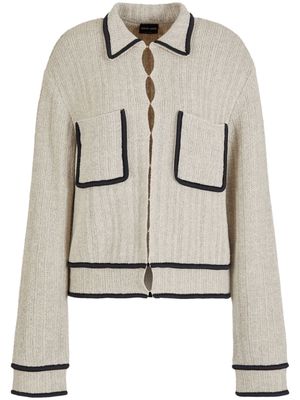 Giorgio Armani contrasting-trim drop-shoulder cardigan - Neutrals