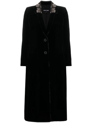 Giorgio Armani crystal-embellished velvet maxi coat - Black