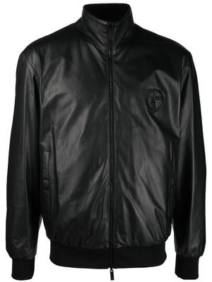 Giorgio Armani embossed-logo leather jacket - Black