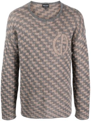 Giorgio Armani geometric-pattern intarsia-knit jumper - Grey