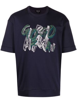 Giorgio Armani graphic logo-print cotton T-shirt - Blue
