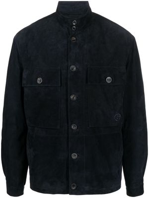 Giorgio Armani high-neck suede shirt jacket - Blue