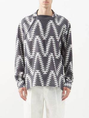 Giorgio Armani - Knit-print Silk-twill Shirt - Mens - Grey Multi