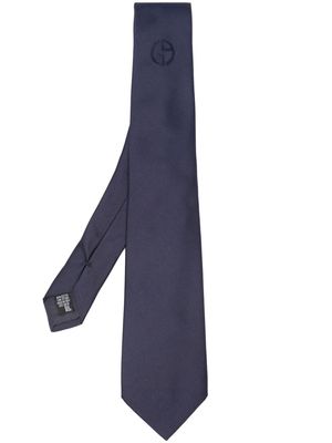 Giorgio Armani logo-appliqué silk tie - Blue