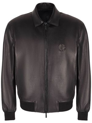 Giorgio Armani logo-embroidered leather bomber jacket - 999