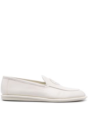 Giorgio Armani logo-embroidered leather loafers - White