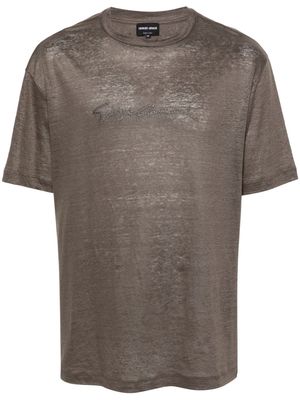 Giorgio Armani logo-embroidered linen T-shirt - Green