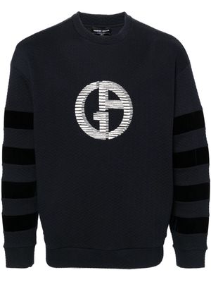 Giorgio Armani logo-embroidered matelassé sweatshirt - Blue