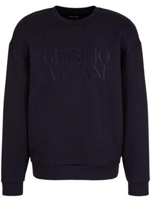 Giorgio Armani logo-embroidered round-neck jumper - Blue