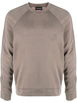 Giorgio Armani logo-embroidered round-neck jumper - Neutrals