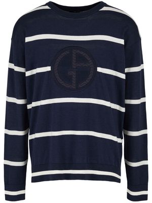 Giorgio Armani logo-embroidered stripe-pattern jumper - Blue