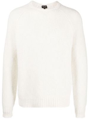 Giorgio Armani logo-embroidered wool-blend jumper - White