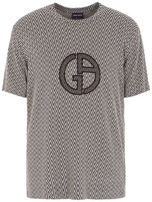 Giorgio Armani logo-embroidered zigzag T-shirt - Brown