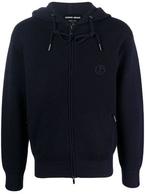 Giorgio Armani logo-embroidered zip-up hoodie - Blue
