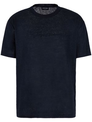 Giorgio Armani logo-embroidery linen T-shirt - Blue