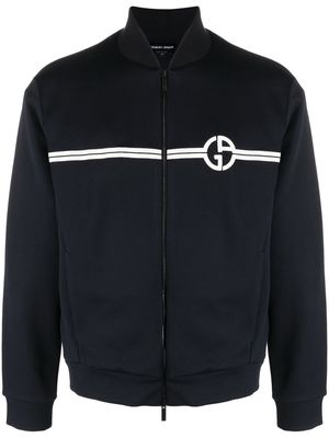Giorgio Armani logo-embroidery zip-up sweatshirt - Blue