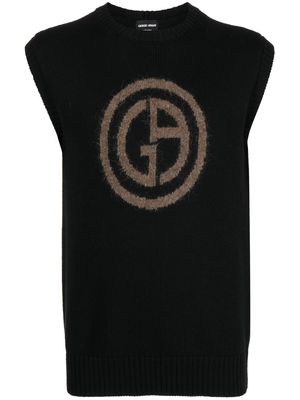 Giorgio Armani logo-intarsia wool vest - Black
