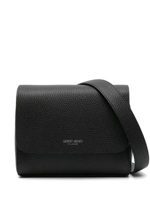 Giorgio Armani logo-print leather messenger bag - Black