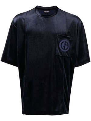 Giorgio Armani logo-print velvet T-shirt - Blue
