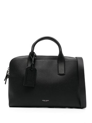 Giorgio Armani logo-stamp leather laptop bag - Black
