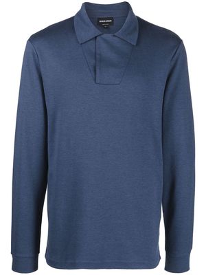 Giorgio Armani long-sleeve cotton-blend polo shirt - Blue