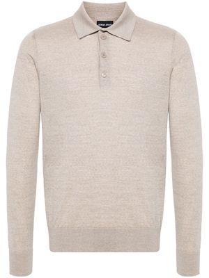 Giorgio Armani long-sleeve wool polo shirt - Neutrals