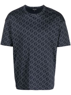 Giorgio Armani monogram-pattern cotton T-shirt - Blue
