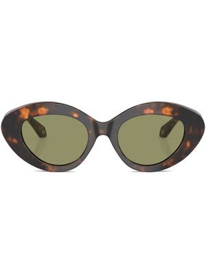 Giorgio Armani oval-frame tortoiseshell-effect sunglasses - Brown