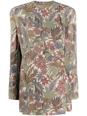 Giorgio Armani Pre-Owned 1980s floral-print collarless jacket - Neutrals