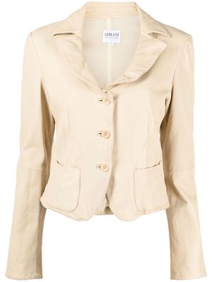 Giorgio Armani Pre-Owned 2000s notched lapels leather jacket - Neutrals