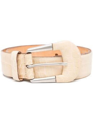 Giorgio Armani Pre-Owned 2000s snakeskin-effect buckled belt - Neutrals