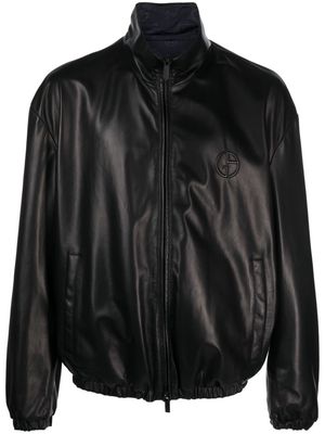 Giorgio Armani reversible logo-embossed leather jacket - Black