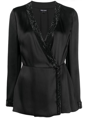 Giorgio Armani Shiret crystal-embellished silk top - Black