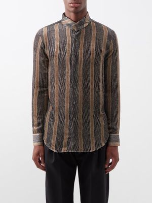 Giorgio Armani - Stand-collar Striped-jacquard Shirt - Mens - Brown